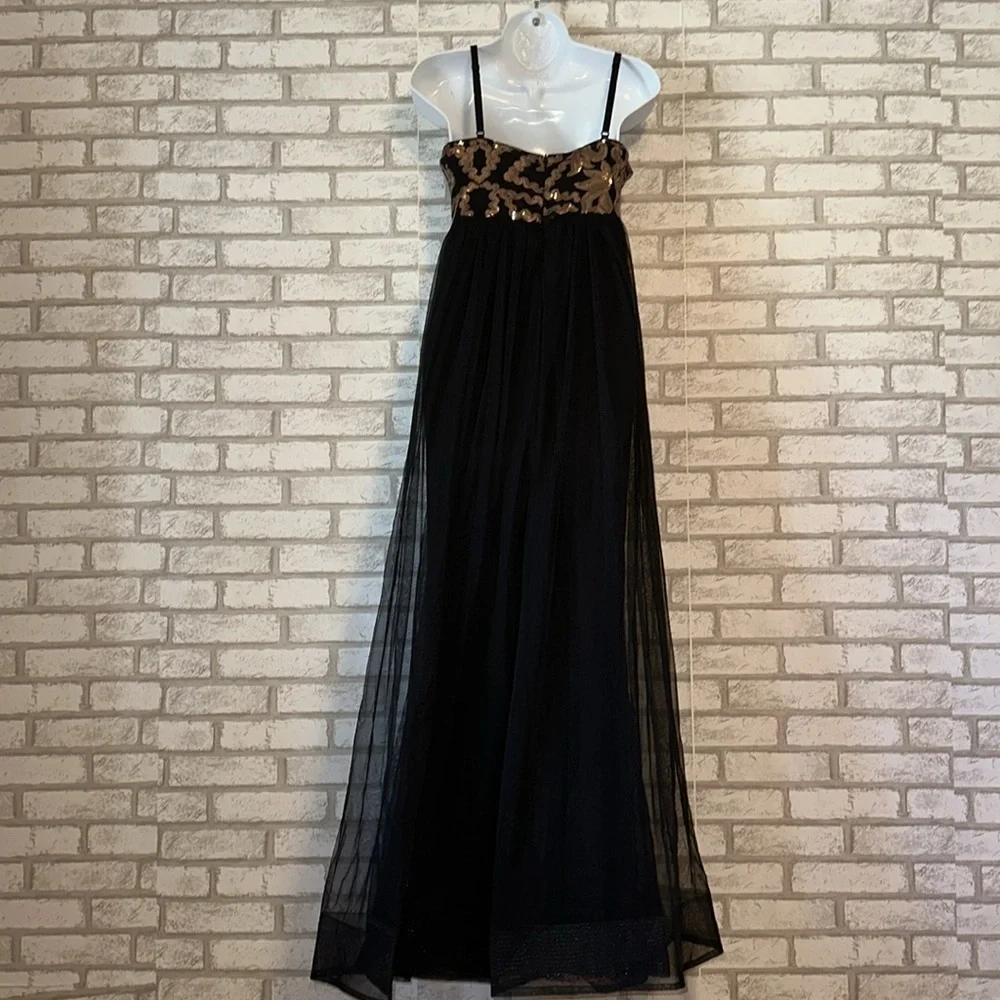 Penelope Tulle Black Gold Sequin Gown Small - Picture 6 of 9